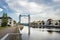 Willebroek, Belgium - May 27, 2019:  Panoramic view of the iron drawbridge over the Brussels-Scheldt canal in Willebroek