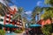Willemstad, Curacao - 12/17/17 : Colorful shops near the cruise ship terminal in Willemstad, Curacao