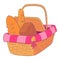 Willow picnic basket icon, cartoon and flat style