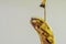 Wilted blackened banana on a light background
