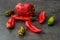 Wilted and wrinkled peppers, on the kitchen counter