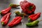 Wilted and wrinkled peppers, on the kitchen counter