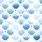 Wilton trellis lattice with quatrefoil of blue colors on white background. Watercolor seamless pattern