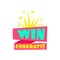 Win Congratulations Sticker Design Template For Video Game Winning Finale With Fireworks