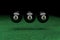 Win, Number Eight,Three Billiard Balls floating on air, on Green