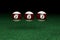 Win, Number Seven, Three Billiard Balls floating on air, on Green Felt, 3d Rendering