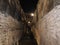 Winch reproduction inside Colosseum Rome interior view at night