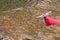 Winchester, CA USA - June 14, 2020: Cal Fire aircraft drops fire retardant on a dry hilltop wildfire near Winchester, California