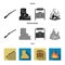 Winchester, saloon, rock, fire.Wild west set collection icons in black, flat, monochrome style vector symbol stock