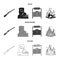 Winchester, saloon, rock, fire.Wild west set collection icons in black,monochrome,outline style vector symbol stock