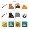 Winchester, saloon, rock, fire.Wild west set collection icons in cartoon,black,flat style vector symbol stock