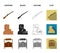 Winchester, saloon, rock, fire.Wild west set collection icons in cartoon,black,outline,flat style vector symbol stock