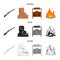 Winchester, saloon, rock, fire.Wild west set collection icons in cartoon,black,outline style vector symbol stock
