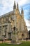 WINCHESTER, UK - FEBRUARY 4, 2017: Exterior view of the Cathedral with the statue of First World War Soldier in the foreground