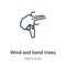 Wind and bend trees outline vector icon. Thin line black wind and bend trees icon, flat vector simple element illustration from