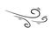 Wind blow in doodle style, vector illustration. Wave cold air during windy weather. Gust symbol outline for print and