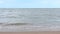 Wind blowing over sea waves on the beach in daytime. The waves hitting the empty sandy beach.