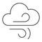 Wind and cloud thin line icon. Air blowing vector illustration isolated on white. Windy climate outline style design