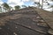 Wind damaged house roof with missing asphalt shingles after hurricane Ian in Florida. Repair of home rooftop concept