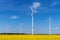 Wind energy turbines and a flowering canola field