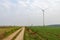 Wind farm in Central Europe. Large windmills generating electricity