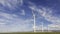 Wind farm in Idaho with blue sky