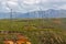 Wind farm near Oundjo, Northern Province, New Caledonia, Melanesia, Oceania, South Pacific Ocean. Wind power plant. Wind turbines.