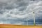 wind generator on a rapeseed field in a thunderstorm