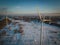 Wind generators on the Paldiski peninsula on a winter day, photo from a drone