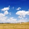 Wind generators turbine and sky with clouds - ecology energy saving concept