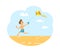 Wind Kite and Small Kid Running on Beach Vector