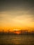 Wind Mill Farm Offshore,Energy Power on Sea Sunset Background,Sustainable electronic Plant on Ocean Water Nature,Turbine Windmill