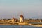 Wind mills at the salt evaporation ponds in the Stagnone Nature Reserve, in Marsala