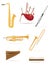 Wind musical instruments set icons stock vector illustration
