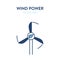 Wind power icon. Vector illustration of a three-blade wind turbine with a leaf eco symbol. Represents concept of wind power