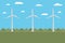 wind power plant stands in the field of green energy renewable resource