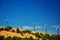 Wind power station against a clear blue sky