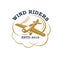 Wind riders symbol, flying airplane in clouds