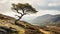 Wind sculpted tree on rugged hillside embodies untamed beauty, epitomizing wild nature