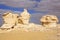 Wind and sun modeled limestones sculptures in White desert ,Egypt