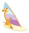 Wind-surfing giraffe. Vector summer illustration.