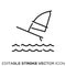 Wind surfing vector line icon