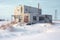 wind-swept snow blanketing an abandoned laboratory