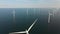 Wind turbine from aerial view, Drone view at windfarm westermeerdijk a windmill farm in the lake IJsselmeer the biggest