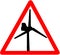 Wind turbine area triangle caution road sign on white background