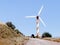 Wind turbine on a clear blue sky, at Golan Heights, near the border with Syria, Israel