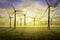 Wind Turbine and Empty grassland and sky at evening time