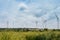 Wind Turbine Generator stands among farm