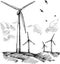 Wind Turbine, Green Energy Hand Drawn Sketch