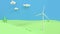 wind turbine green field mountain blue sky cartoon style abstract 3d render,renewable energy environment save earth concept